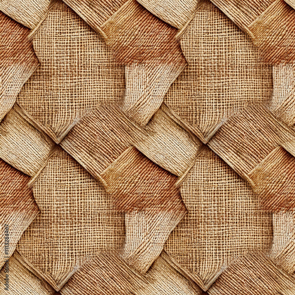 Poster burlap sack textured abstract geometric seamless pattern realistic sackcloth or jute textured fabric