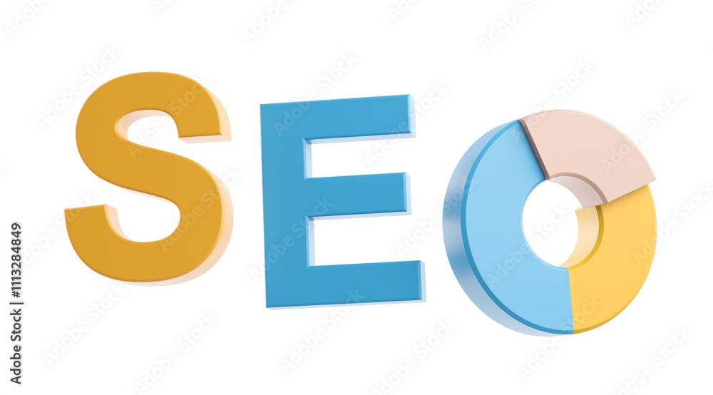 Aufkleber 3d-rendered seo letters with a colorful pie chart design, isolated on a white background, showcasing