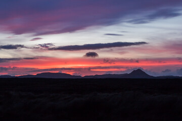 harsh landscape of Iceland, Keilir mountain silhouette, a volcanic mountain in southwestern Iceland, on the Reykjanes Peninsula