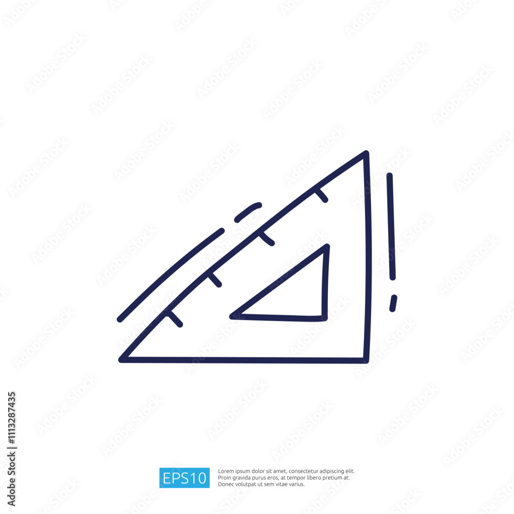 Poster a simple line drawing of a triangular ruler, often used in drafting and geometry, depicting measurem