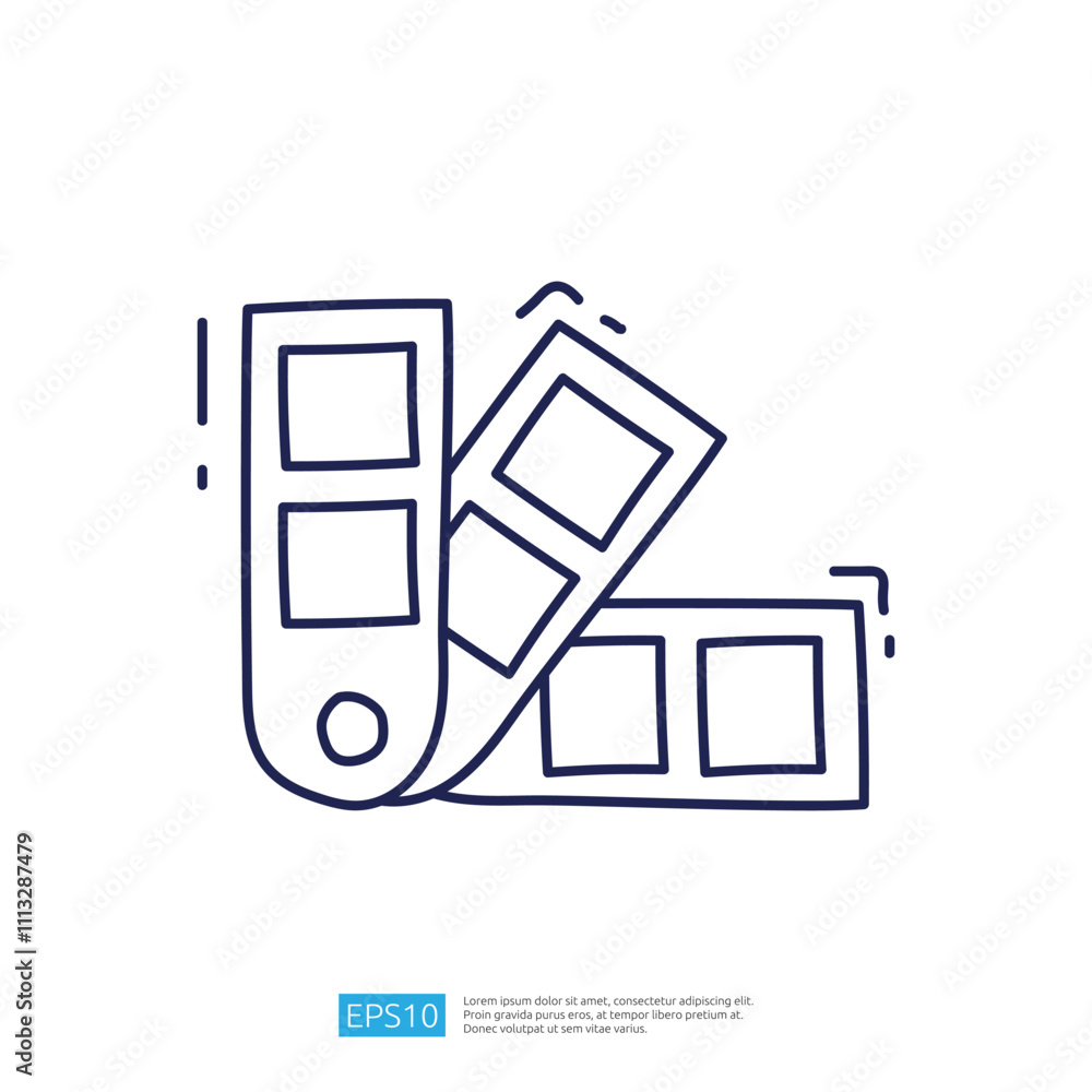 Poster a simple line drawing of a color palette with swatches, commonly used in design and art to showcase 