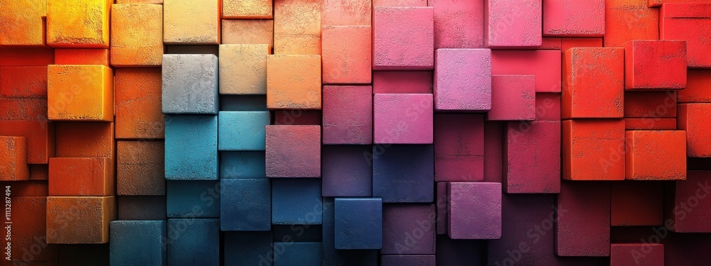 Aufkleber abstract colorful geometric pattern of 3d wooden square cubes with textured background and vibrant r