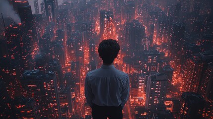 Fototapeta premium Architect designing a city using holograms focus on, city in light, realistic, Overlay, future city planning backdrop