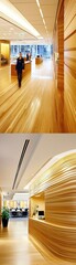Fototapeta premium Modern Office Interior with Wood Paneling and Hardwood Floors.