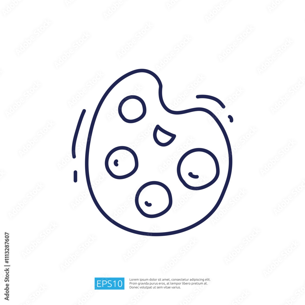 Poster a simple line drawing of a paint palette with various circular paint blobs, conveying creativity and