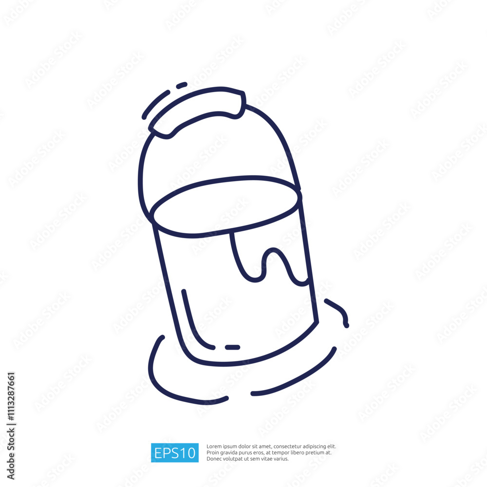Poster a simple line drawing of a jar filled with liquid, depicting a spill or overflow, emphasizing fluid 