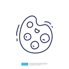 A simple line drawing of a paint palette with various circular paint blobs, conveying creativity and artistic expression.