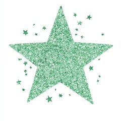 Obraz premium A green glitter star surrounded by smaller stars, conveying a festive and playful theme.