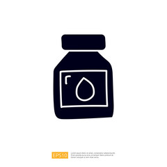 A simple graphic representation of a bottle with a drop symbol, likely indicating a liquid substance.