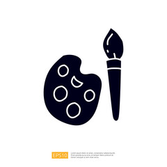 This image features a simple, stylized representation of a painter's palette with several paint spots and a paintbrush, symbolizing creativity and art.