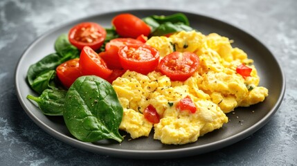 Delicious Scrambled Eggs with Cherry Tomatoes and Spinach