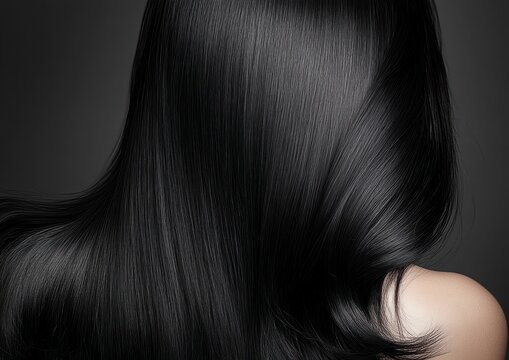 Beautiful Woman with Long Straight Black Hair from the Back