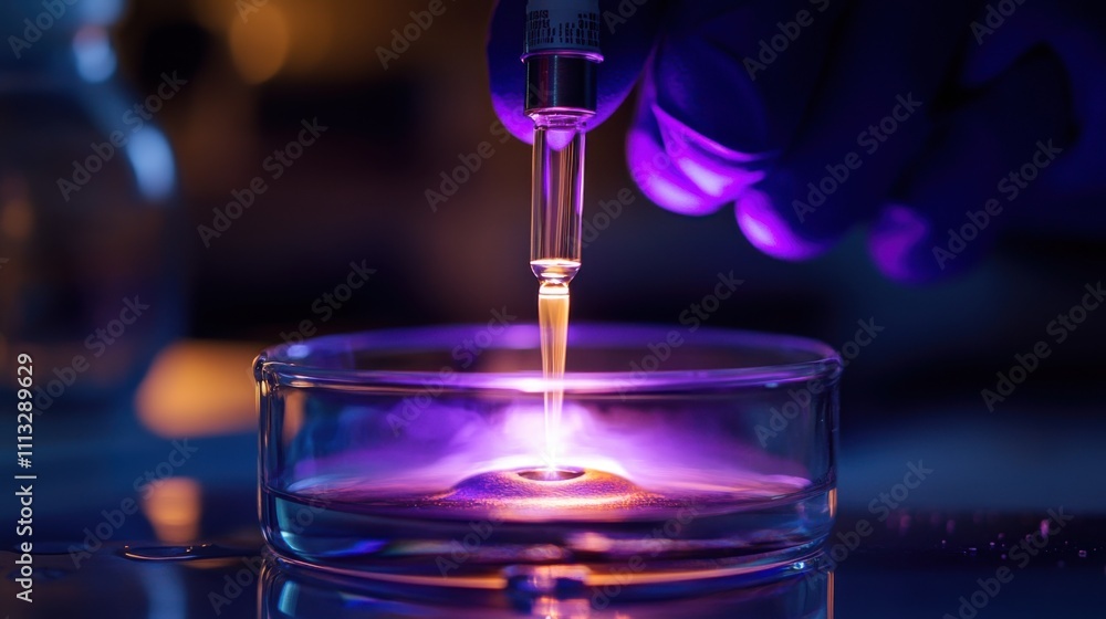 Poster microscopic interactions showcased with vibrant colors during an advanced laboratory experiment in a