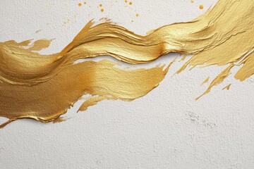 Gold Brush Stroke Art Textured White Background Elegant Minimalist Design