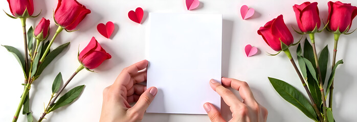 Celebrate love on Valentine's Day with a bouquet of roses and a blank card for heartfelt messages