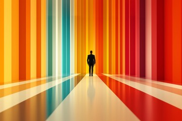 Businessman in a Vibrant Abstract Corridor