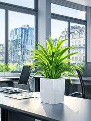 Fototapeta premium Modern Office Workspace with Green Plant.