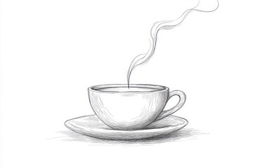 Steaming Coffee Cup Line Art Minimalist Design Simple Sketch
