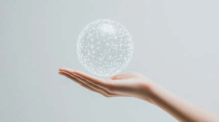 Hand Holding a Glowing Sphere of Light Representing Technology and Innovation in a Minimalistic, Modern Design Aesthetic