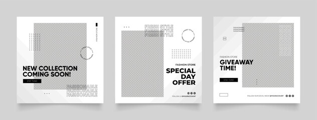 social media template banner blog fashion sale promotion. fully editable instagram and facebook square post frame puzzle organic sale poster. fresh black white element shape vector background