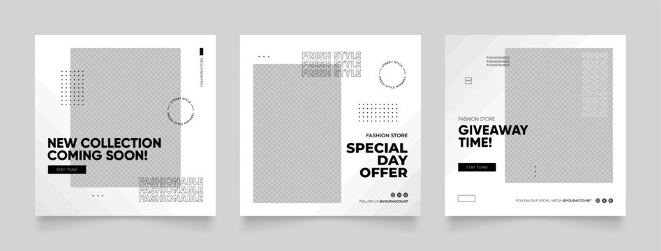 social media template banner blog fashion sale promotion. fully editable instagram and facebook square post frame puzzle organic sale poster. fresh black white element shape vector background