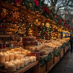 Cozy Christmas Market Stalls with Handmade Candles and Decor