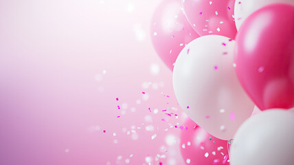 Colorful balloons with confetti create festive atmosphere