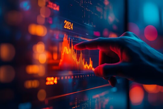 Futuristic Data Visualization of Financial Trends for 2024 on Touchscreen Display