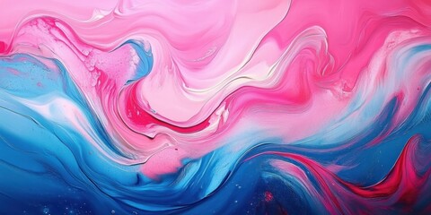 Abstract Vibrant Pink Blue Fluid Paint Swirl Background with Textured Watercolor and Marbled Canvas Effect