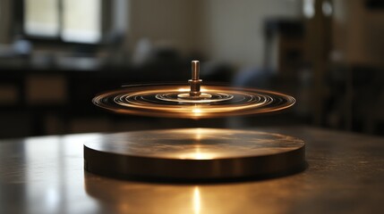 Spinning disc demonstrates the principles of physics in a laboratory setting during daylight hours