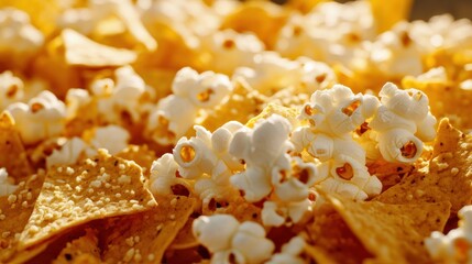 A Close-Up of Nachos and Popcorn