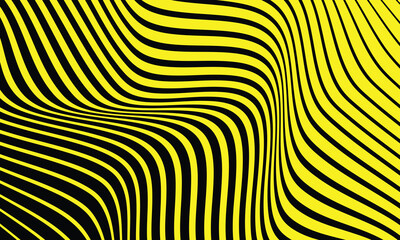 abstract simple black big to small blend wave line pattern on yellow can be used background.