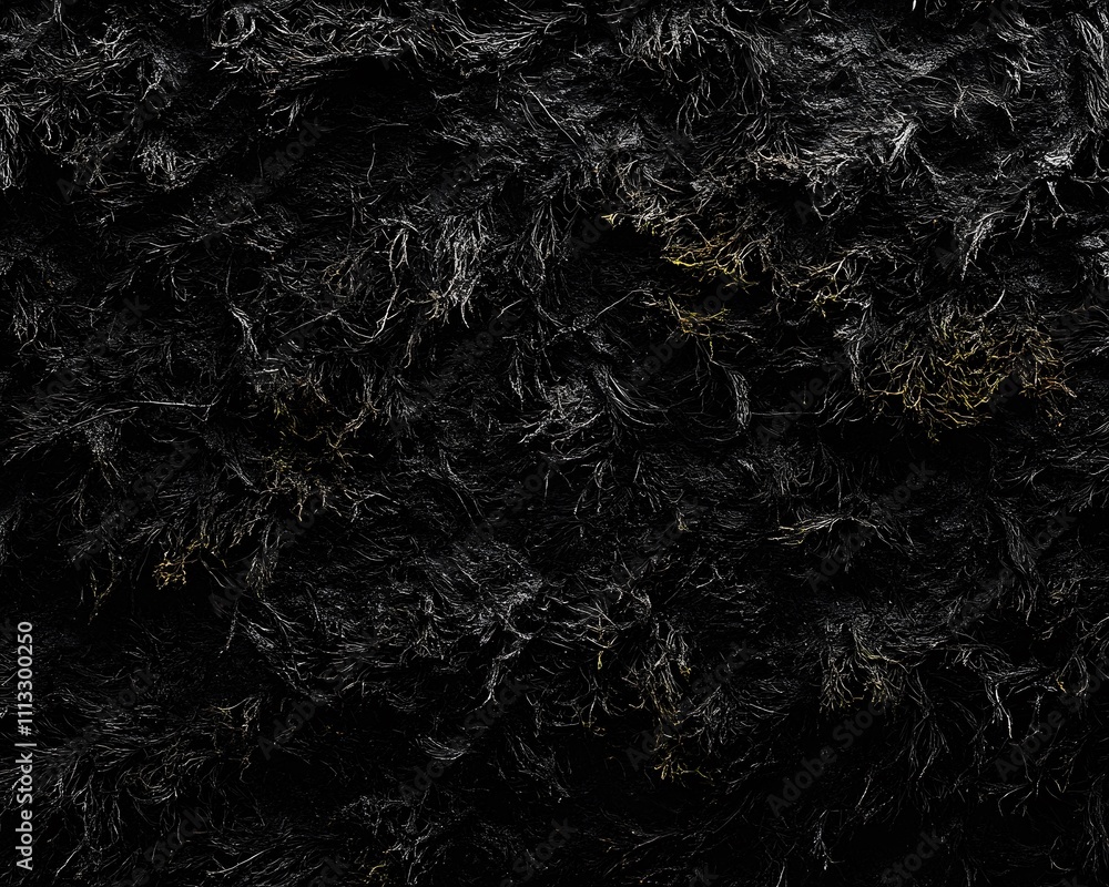 Poster abstract texture resembling dark, tangled fibers with hints of gold.