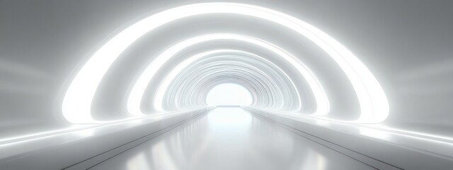 Obraz premium Futuristic Tunnel Sleek White Interior Ethereal Lighting Effects Minimalistic Composition Digital Art