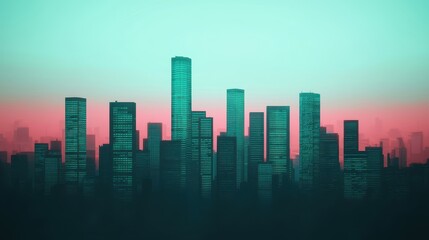 Fototapeta premium Urban cityscape with glowing skyline and vibrant colors at dusk