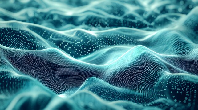 Abstract Teal Wave Grid Digital Landscape