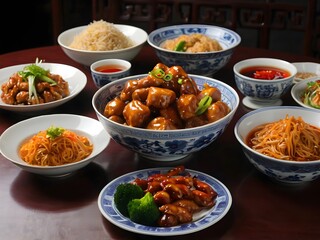 various kinds of Chinese food on the table during Chinese New Year