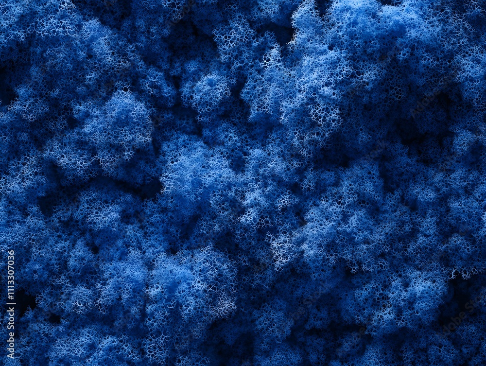 Poster a textured surface of intricate blue patterns resembling moss or abstract digital art.