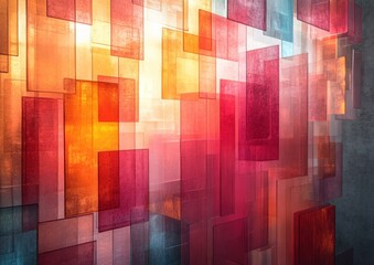 Abstract Geometric Background Design with 3D Rendered Transparent Glass Squares