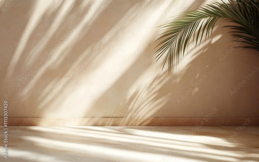 Poster abstract warm beige background with gentle light and intricate shadows for minimalist product presen