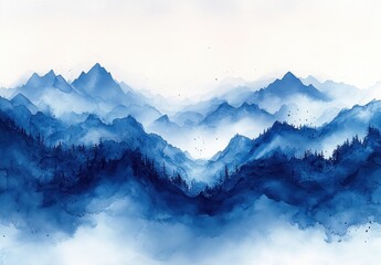 Watercolor Abstract Background Texture in Blue and White