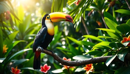 Colorful Toucan in Tropical Environment - High Quality Image for Stock Photos, Nature, Wildlife, Ecotourism, Exotic Birds, Tropical Forest, Animal Photography, Brazilian Fauna