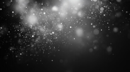 Obraz premium Abstract black and white bokeh background with falling snow and glitter. Perfect for creating elegant and minimalist designs for brochures, cards, posters, and more. High-resolution image with ample c