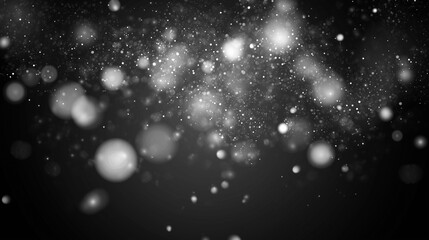 Obraz premium Abstract black and white bokeh background with falling snow and glitter. Perfect for creating elegant and minimalist designs for brochures, cards, posters, and more. High-resolution image with ample c