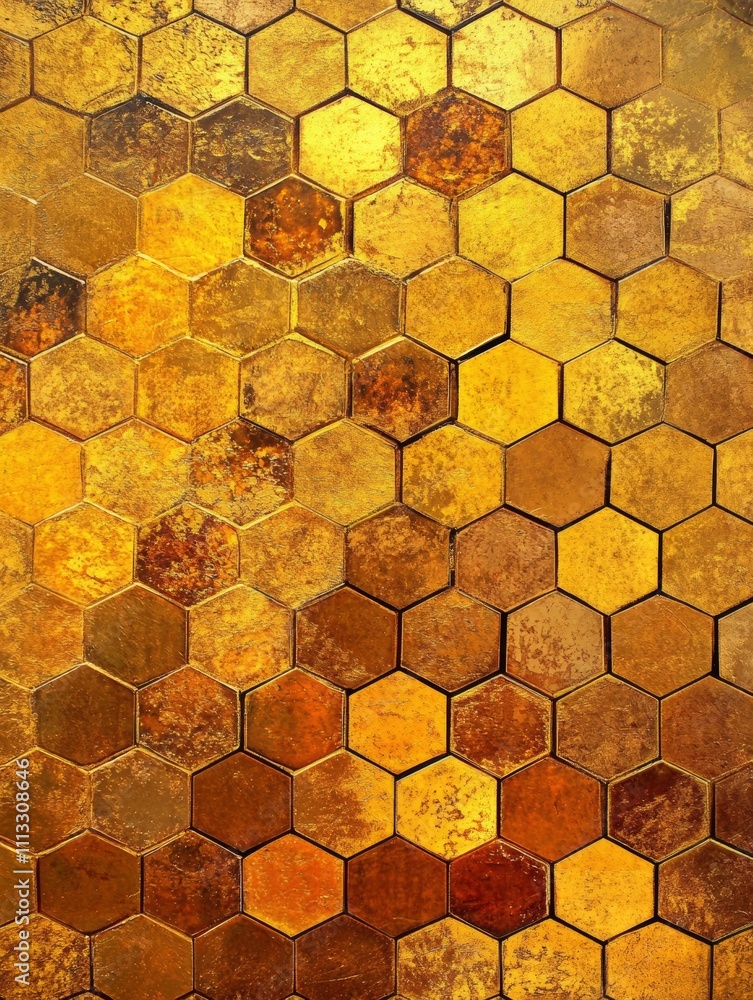 Aufkleber golden hexagon pattern abstract background - ai