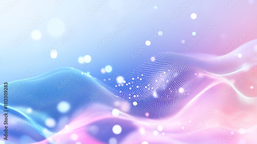 Poster digital waves create a dreamy effect with soft colors and glowing particles in a tranquil compositio