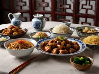 various kinds of Chinese food on the table during Chinese New Year
