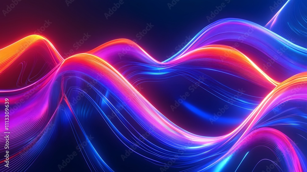 Poster abstract neon waves flowing dynamically across dark background