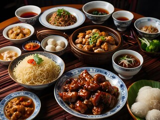 various kinds of Chinese food on the table during Chinese New Year