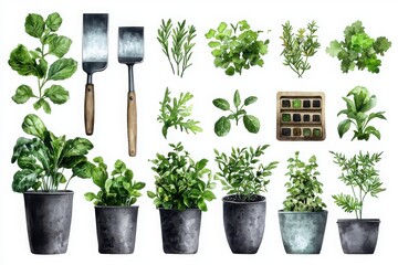 Cultivating minimalist gardening tools sleek metal trowels ceramic plant pots and wooden seed trays in ethereal colors for modern gardeners